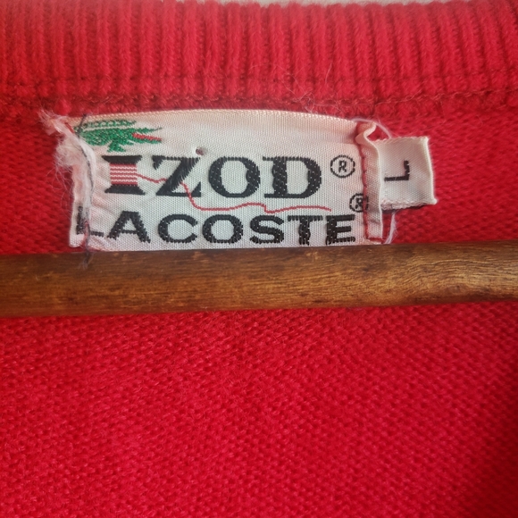 IZOD Lacoste Vintage Orlon Acrylic Sweater Red V Neck Mens Large - Picture 2 of 8